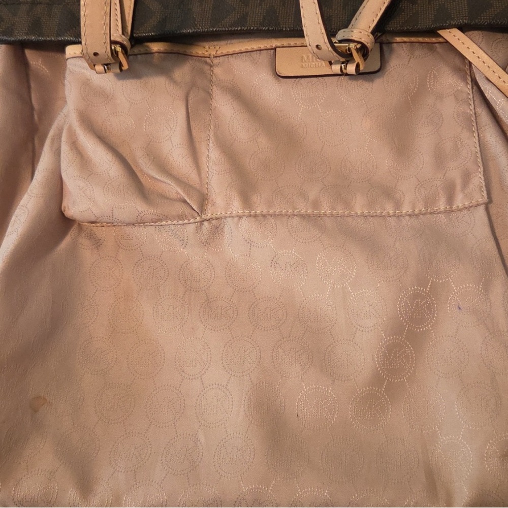 Michael Kors Signature Monogram Leather Jet Set Tote Brown Shoulder Bag Large - Picture 7 of 12